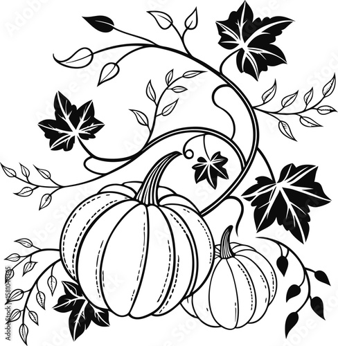 Seamless pumpkin pattern vector illustration for autumn, Halloween, or Thanksgiving designs featuring leaves and harvest gourds
