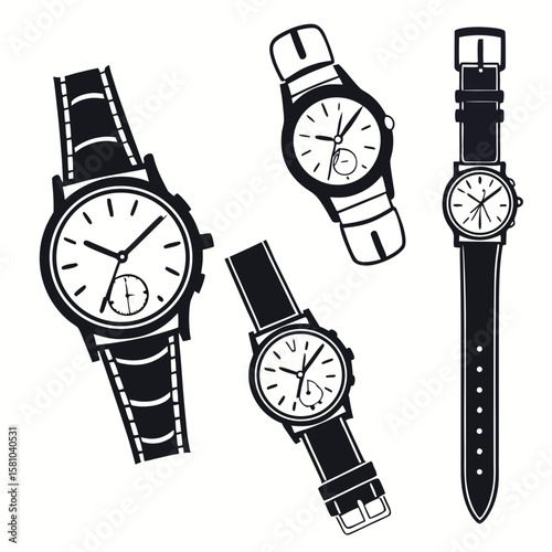 Black watch faces and straps wristwatch timepiece