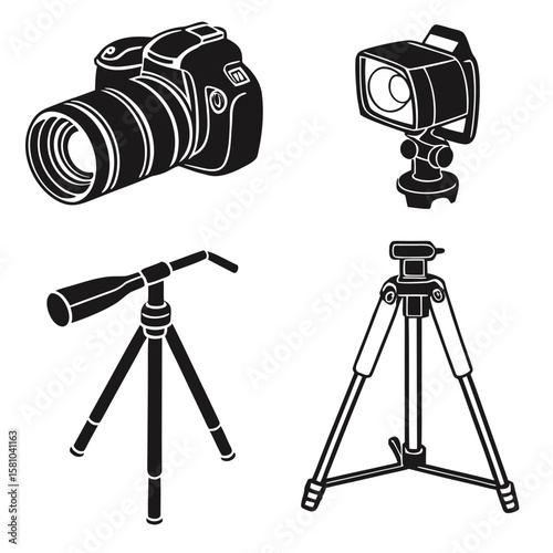 Camera flash tripod and lens silhouettes photography