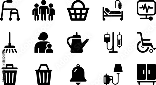Medical and household icons collection vector illustration graphic design set shape symbol