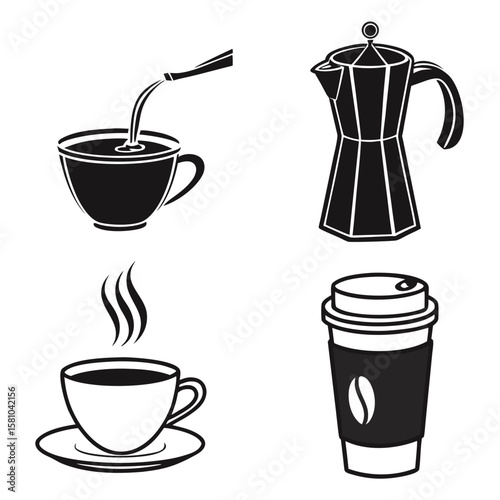Coffee cup and moka pot icons beverage