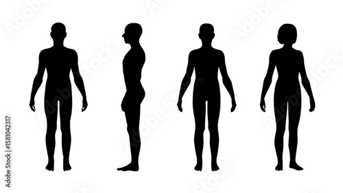 Realistic Human Silhouettes PNG with Natural Posture Transparent Background