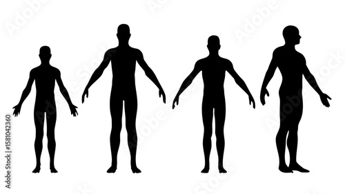 Realistic Human Silhouettes PNG with Natural Posture Transparent Background