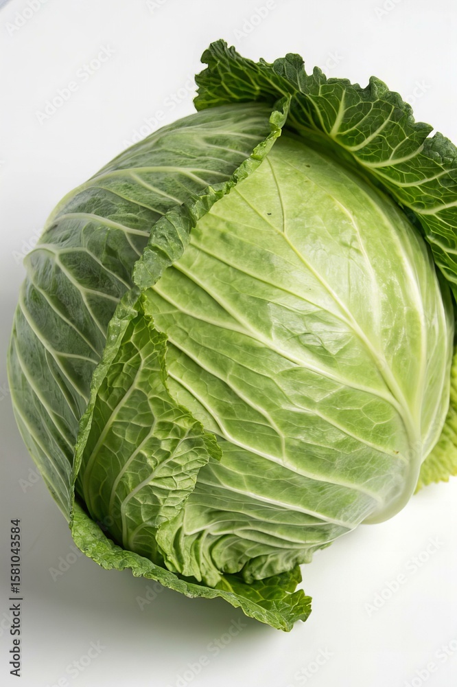 Fototapeta premium Whole Green Cabbage Head Isolated on White