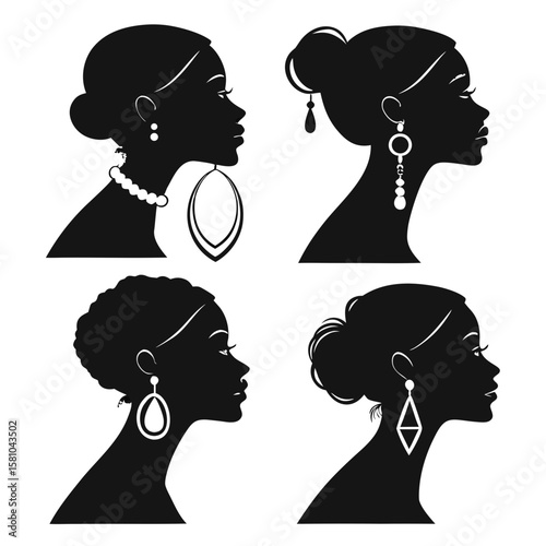 Elegant female profiles showcasing diverse earrings