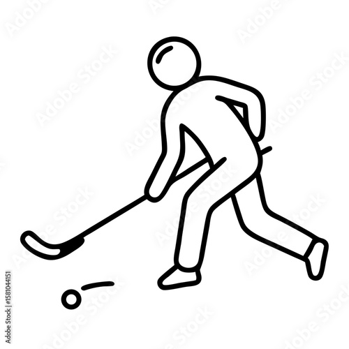 Hockey player chasing puck in action on white background  