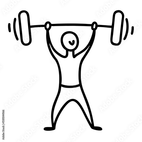 Man lifting heavy barbell and celebrating strength in a minimal style  