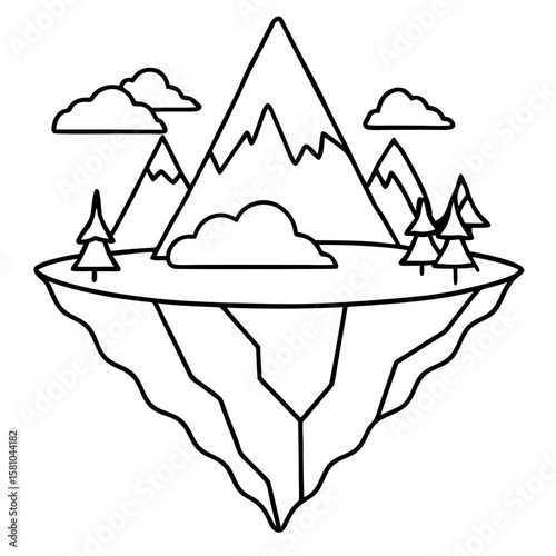 Floating Peak Paradise – Line Art Design