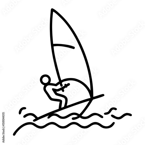 Windsurfer steering on ocean wave in minimalist line art style  