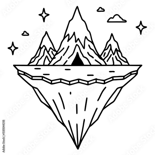 Floating Peak Paradise – Line Art Design