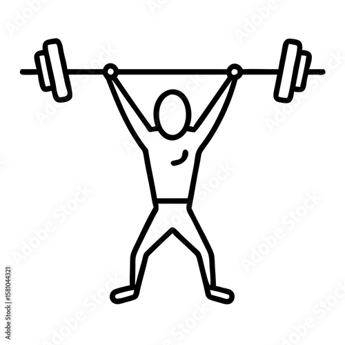 Weightlifter holding barbell overhead in simple line art style  