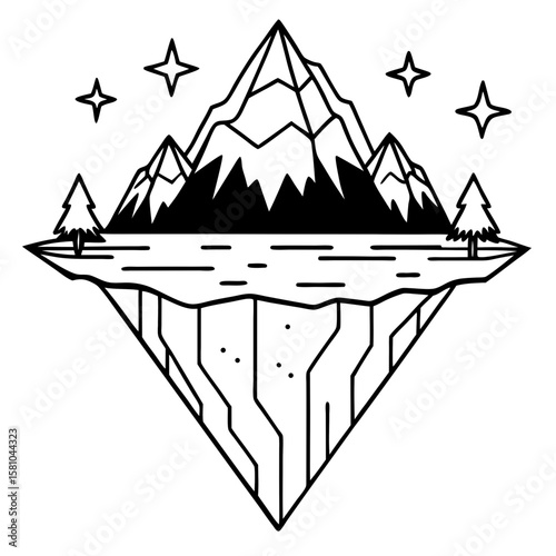 Floating Peak Paradise – Line Art Design