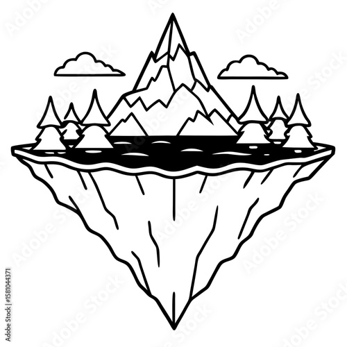 Floating Peak Paradise – Line Art Design