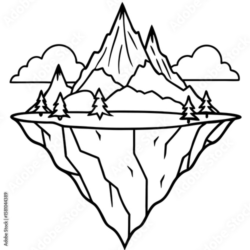 Floating Peak Paradise – Line Art Design