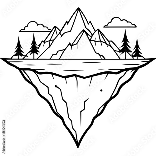 Floating Peak Paradise – Line Art Design