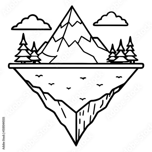 Floating Peak Paradise – Line Art Design