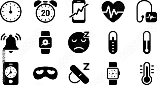 Medical health time sleep and temperature icons set clock alarm
