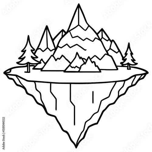 Floating Peak Paradise – Line Art Design