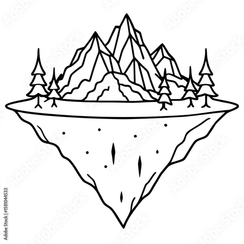 Floating Peak Paradise – Line Art Design