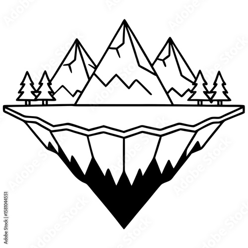 Floating Peak Paradise – Line Art Design