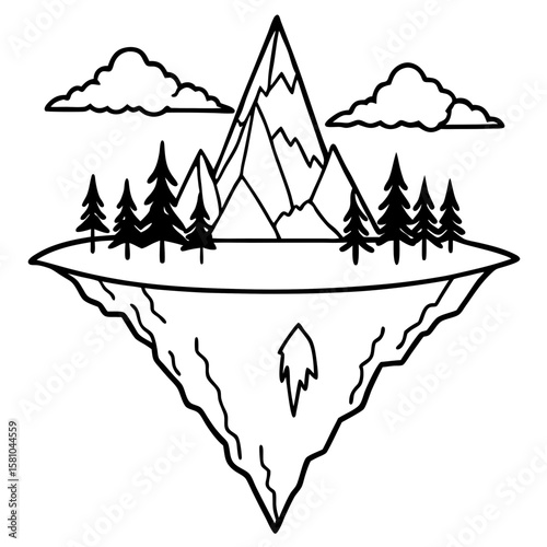 Floating Peak Paradise – Line Art Design
