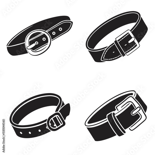 Fotografie Four black belt and buckle icons fashion accessory