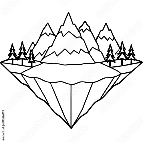 Floating Peak Paradise – Line Art Design