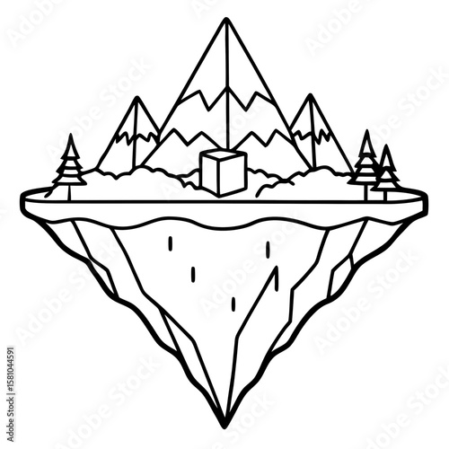 Floating Peak Paradise – Line Art Design