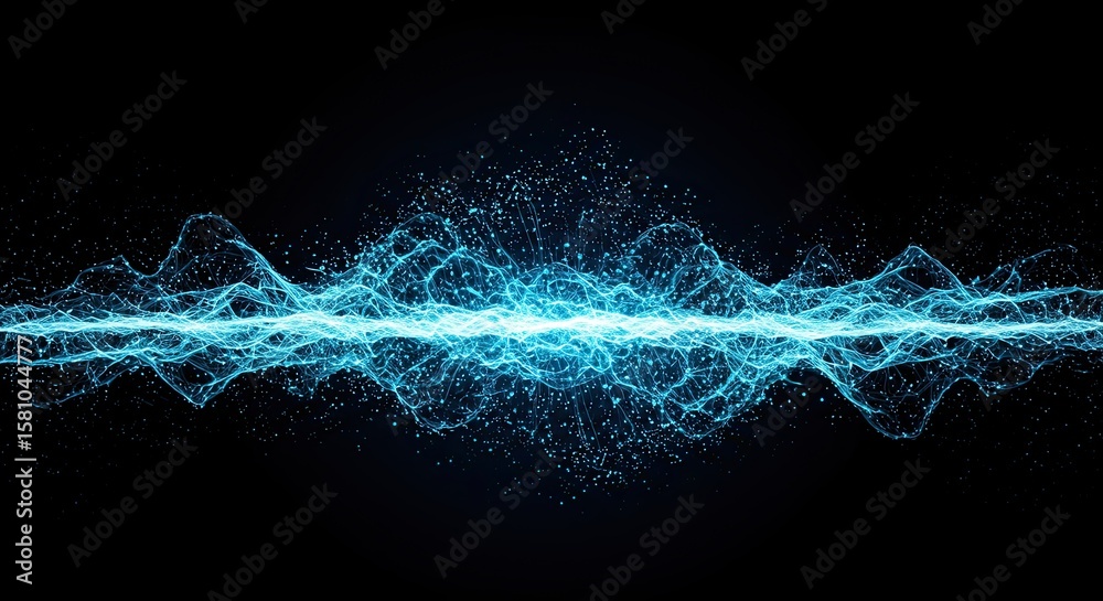 Fototapeta premium Abstract blue glowing wave of particles