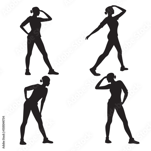 Four female fashion silhouettes standing poses mannequin