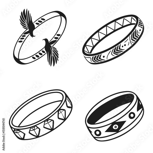 Four decorative bracelets and bangles jewelry fashion