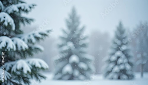 Snow-covered trees in a snowy landscape during a cinematic snowstorm  