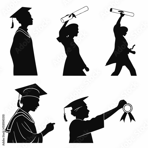 Graduation achievement celebration silhouettes success