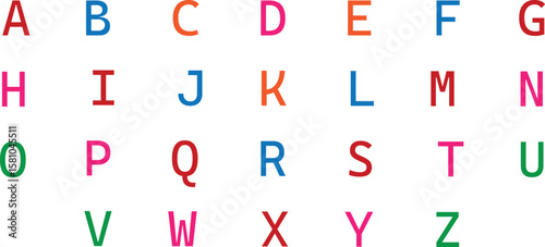 Alphabet Display: A vibrant display of the English alphabet, showcasing each letter in a clear and colorful arrangement, perfect for educational purposes.