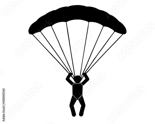 silhouette of person paragliding with detailed rope line. silhouette of a person parachuting
