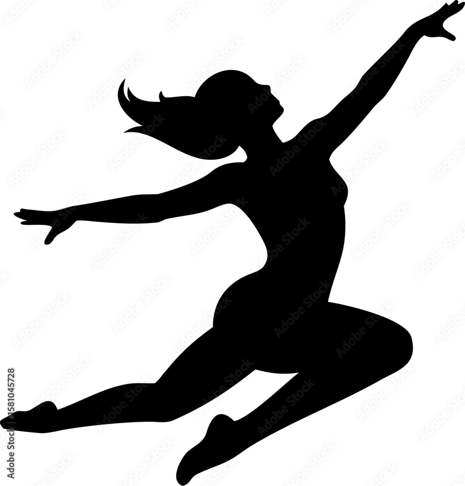 Fototapeta premium Stylized Silhouette of a Female Dancer in Dynamic Pose Vector Illustration