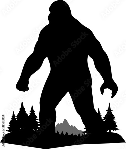 Detailed Black and White Silhouette Illustration of an Unknown Subject in Vector Format