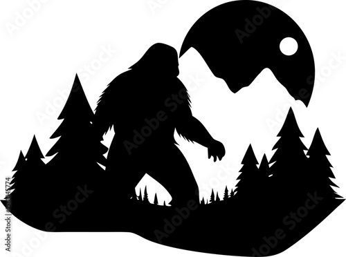 Epic Landscape with Mountains Forest Sunset and Silhouette Design