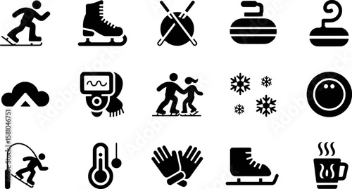 Winter sports and activities icon collection graphic design symbol set ice skating figure skating