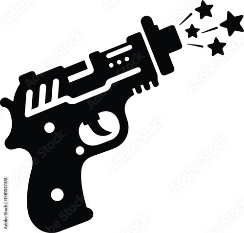 Futuristic sci-fi ray gun icon – retro laser weapon vector silhouette on white background