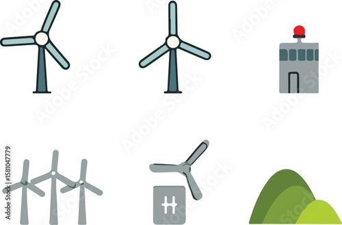 Wind Energy Colorful Flat Icons