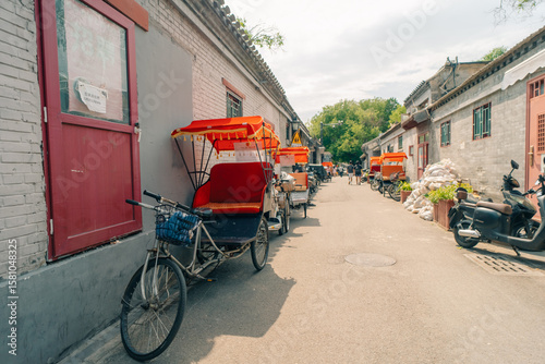  Beijing, China - 3 june 2025 Beijing traditional rickshaw in old China Hutongs