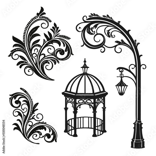 Ornate baroque flourishes gazebo and lamppost decorative