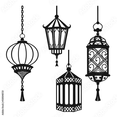 Ornate hanging lanterns with tassels decorative traditional