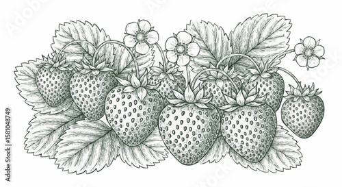 Strawberries porcelain decoration design (dark green)