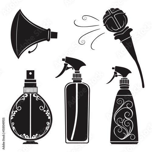 Perfume bottles and sprayers with decorative elements