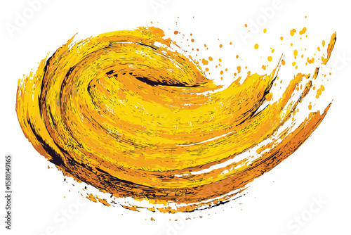 Brush stroke yellow gold paint, isolated on white background