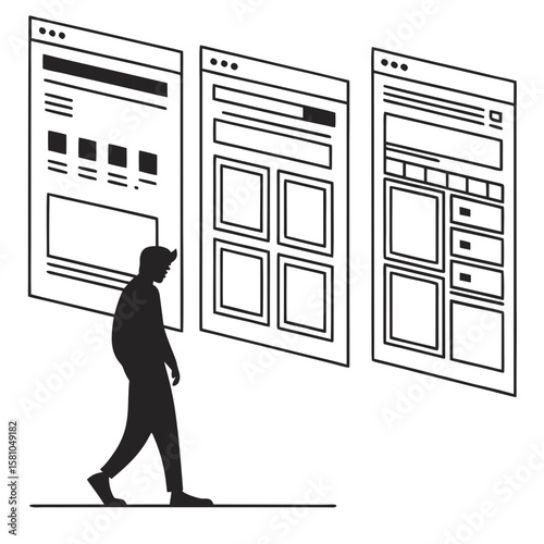 Person observing website wireframes layout