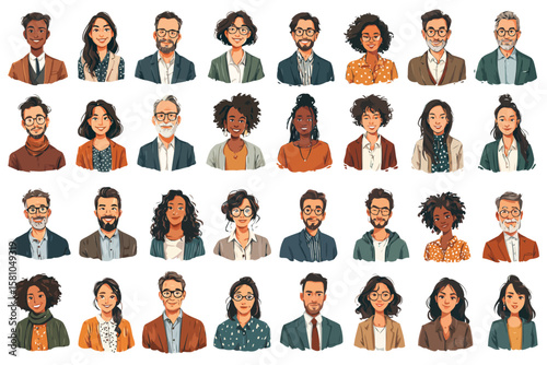 Collection of business headshots of diverse people, isolated on white background