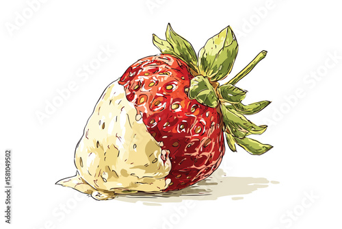 Strawberry dipped in white chocolate, isolated on white background